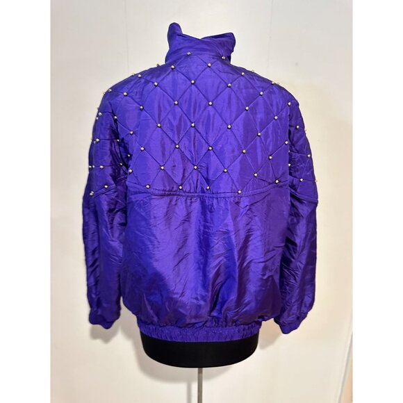 Vintage Purple Silk Bomber Jacket – Quilted Bead Accent – Size M – Fuda Internat - Picture 10 of 11
